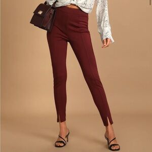 Lulus Off the Clock burgundy zip hem trouser pants